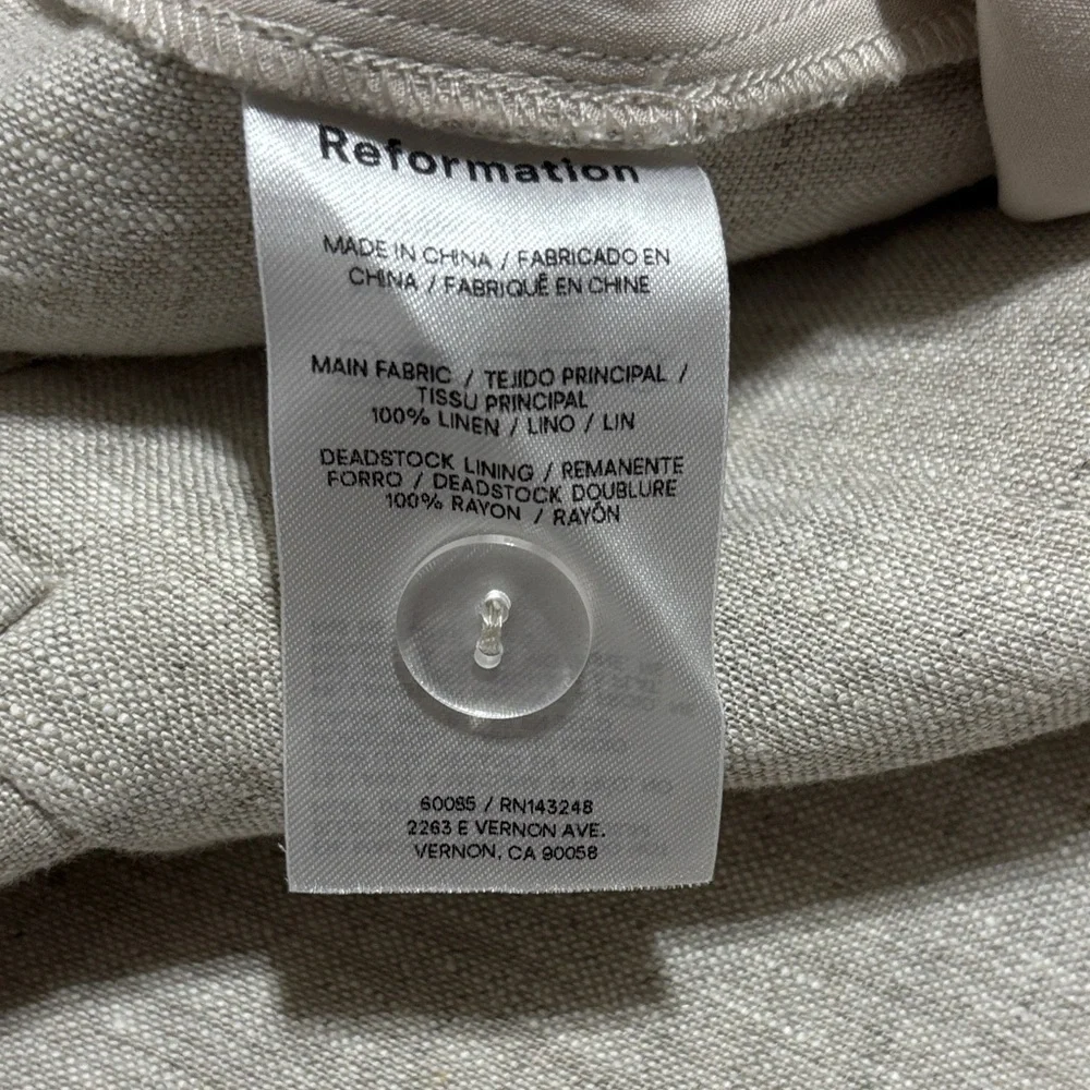 Reformation Linen Blend Trousers Cream Beige Tailored Straight Leg 2